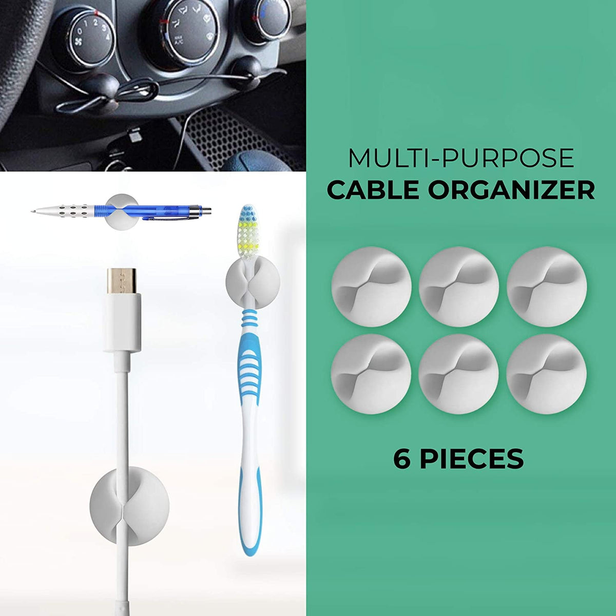 Kabelclips mit Klebepad, 6er-Set, für Schreibtisch, Wand und Auto - Image 5