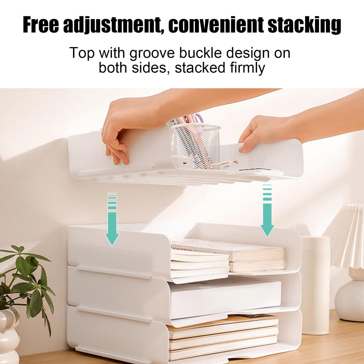 Stapelbare Ablagekörbe für A4, 4er-Set, 32 × 24 × 7 cm, Weiß - Image 6