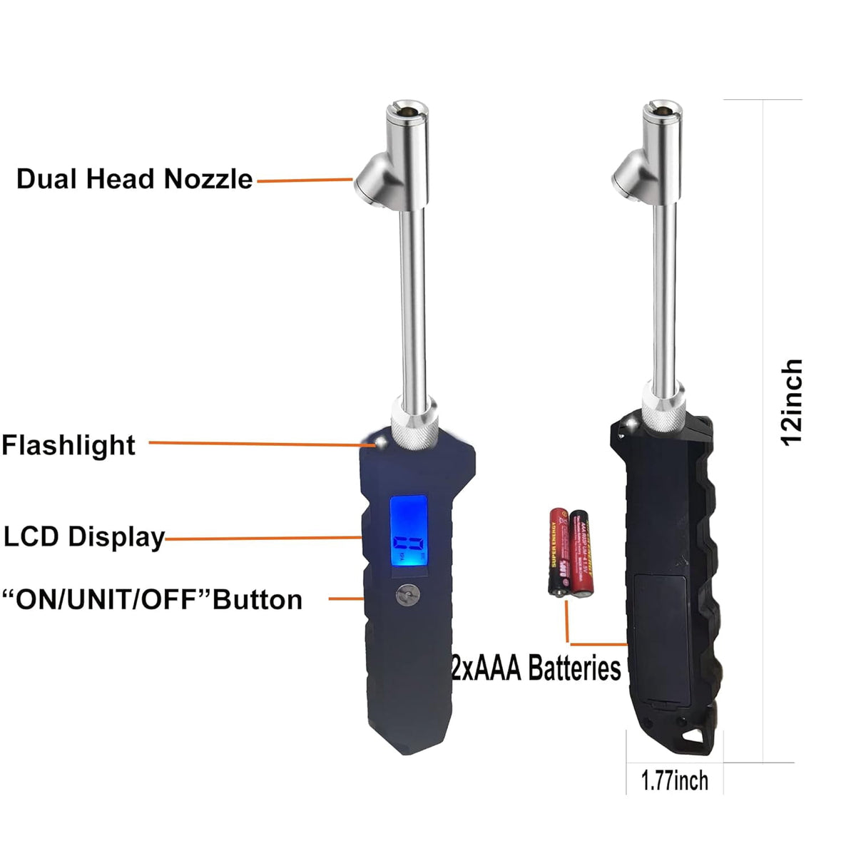 Digitaler Reifendruckprüfer bis 230 PSI mit Doppelkopf und beleuchtetem Display - Image 3