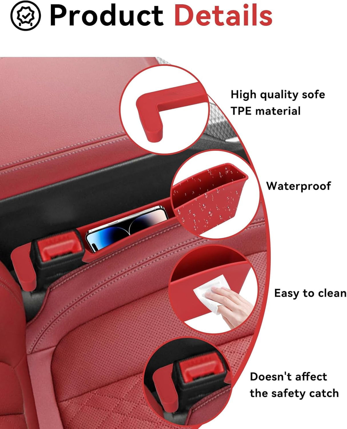 Sitzspaltfüller fürs Auto mit Ablagefach und Handyhalter, 2er-Set in Rot - Image 3