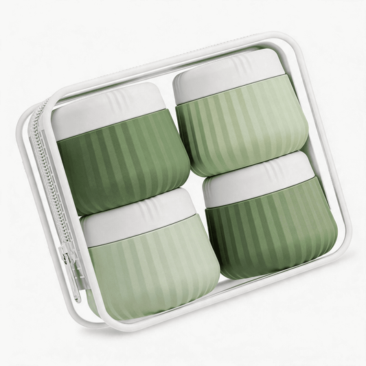 Reisedosen aus Silikon, 4er-Set mit je 1 oz Inhalt und durchsichtiger Tasche
