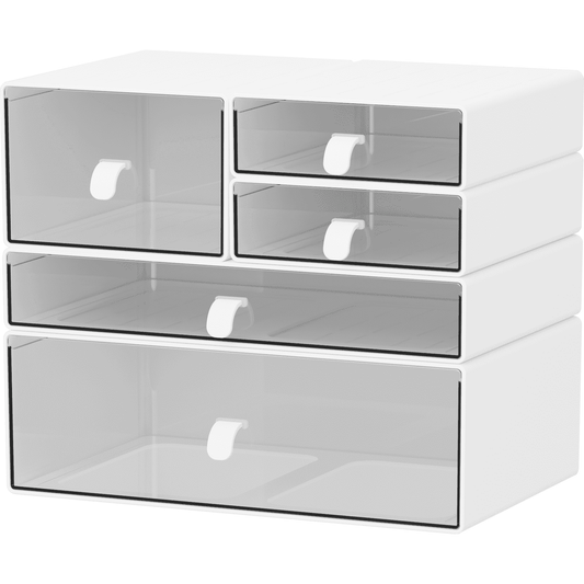 Schubladenbox für den Schreibtisch mit fünf transparenten Schubladen