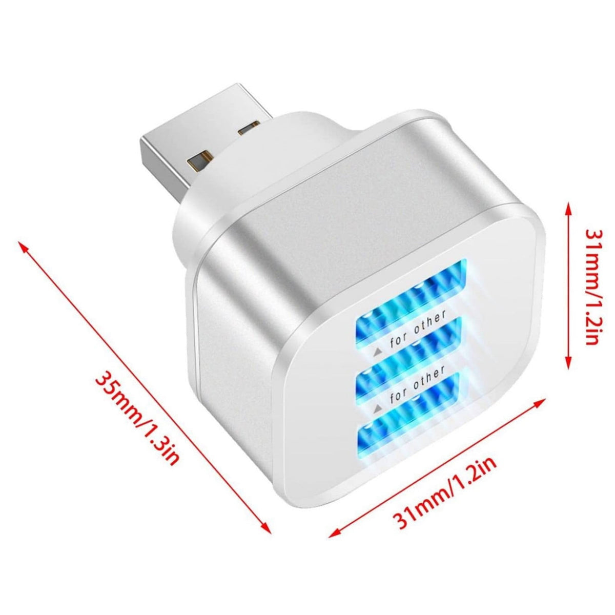 USB-Hub mit drei Anschlüssen und LED-Beleuchtung, 3,1 × 3,1 × 3,5 cm - Image 3