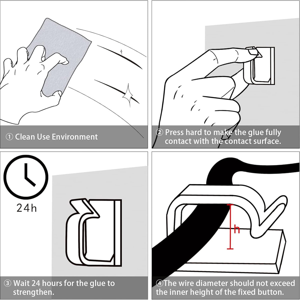 Selbstklebende Kabelhalter in Weiß, 100 Stück, in zwei Größen für Kabel unterschiedlicher Stärke - Image 5