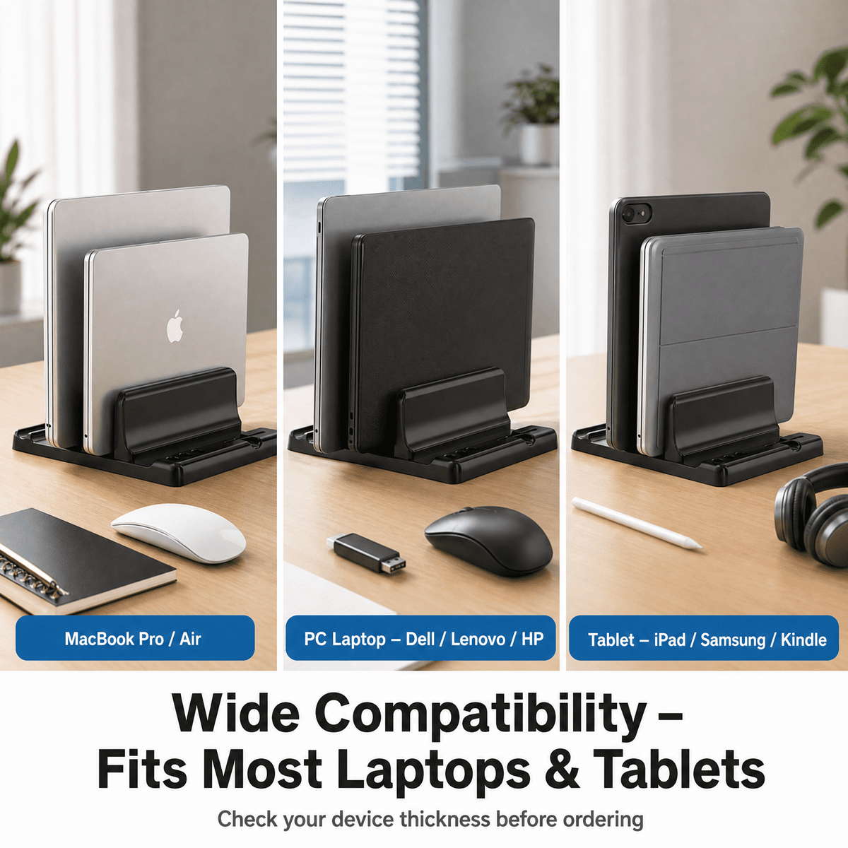Vertikaler Laptopständer mit zwei Fächern für Notebook und Tablet - Image 3